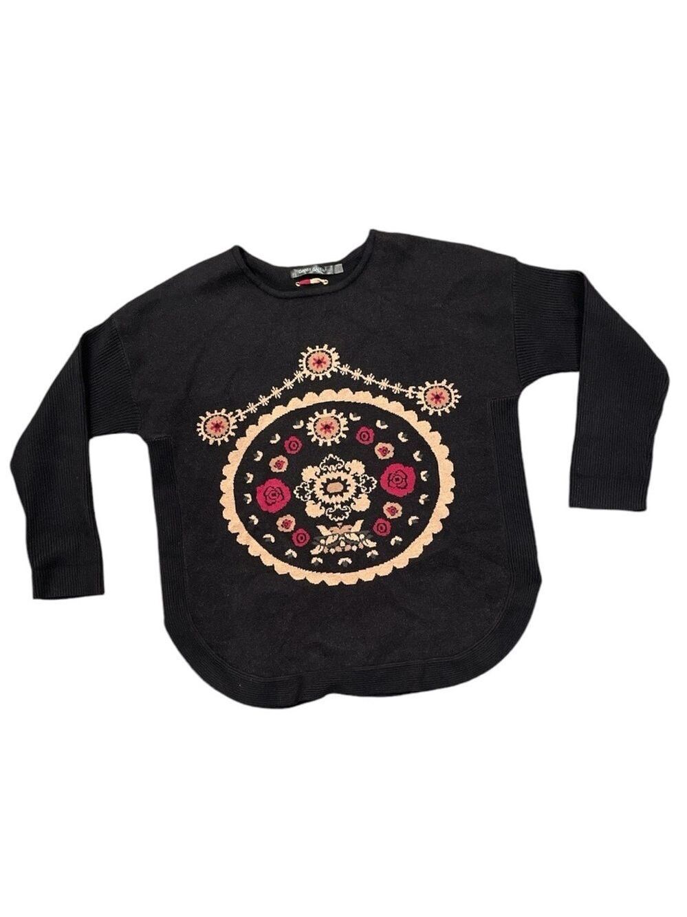 GABBY ISABELLA L black soft knit pattern long sleeve with lacing detail back
